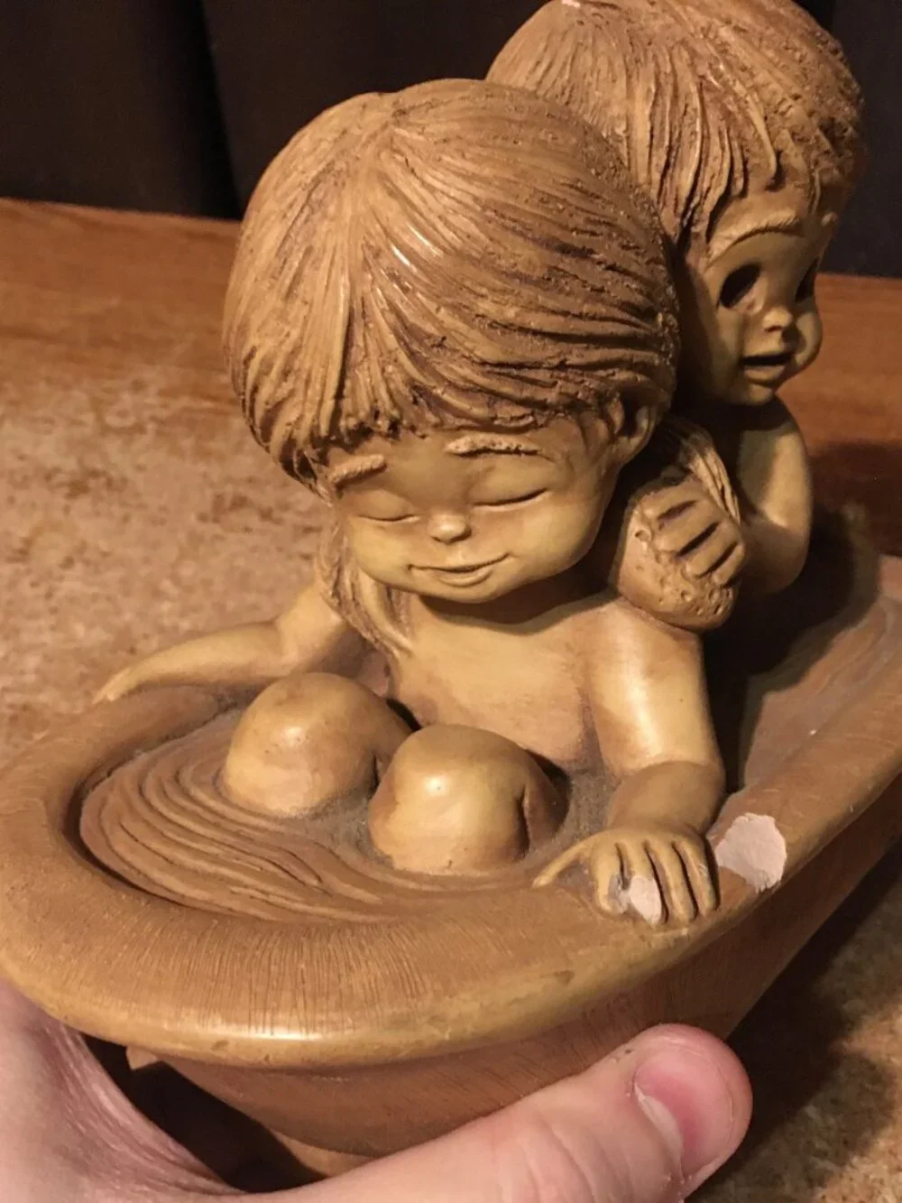 FANNYKINS FIGURINE BILL MACK SOLAR STATUARY SCRUB 'R UP BOY AND GIRL IN BATHTUB